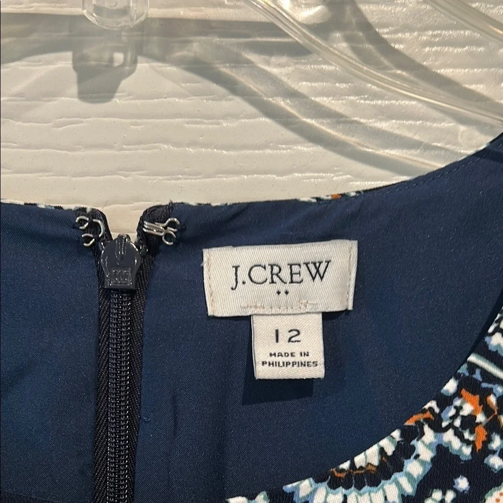 J. Crew White and Blue Crew Neck Sheath Dress